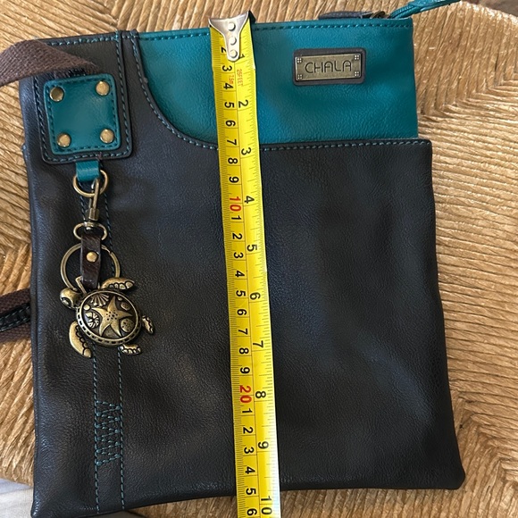 Chala Teal and Black Crossbody Bag with Turtle Charm - Picture 9 of 10